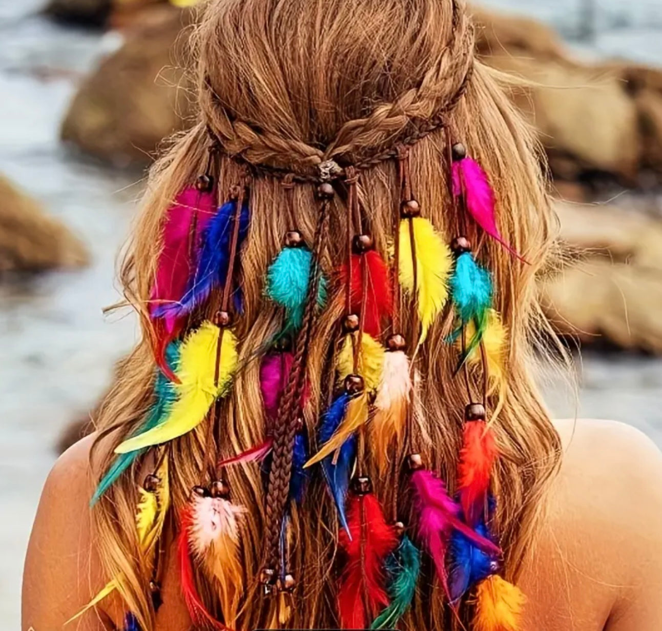 multi color feather headband