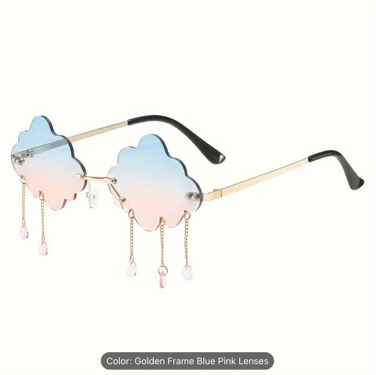 cloud shaped sunglasses with dangling rain drop charms blue pink