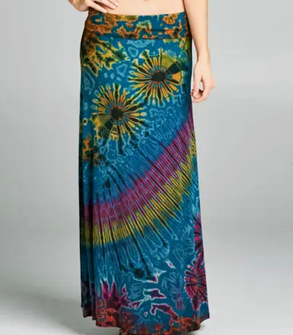 teal tie dye maxi skirt