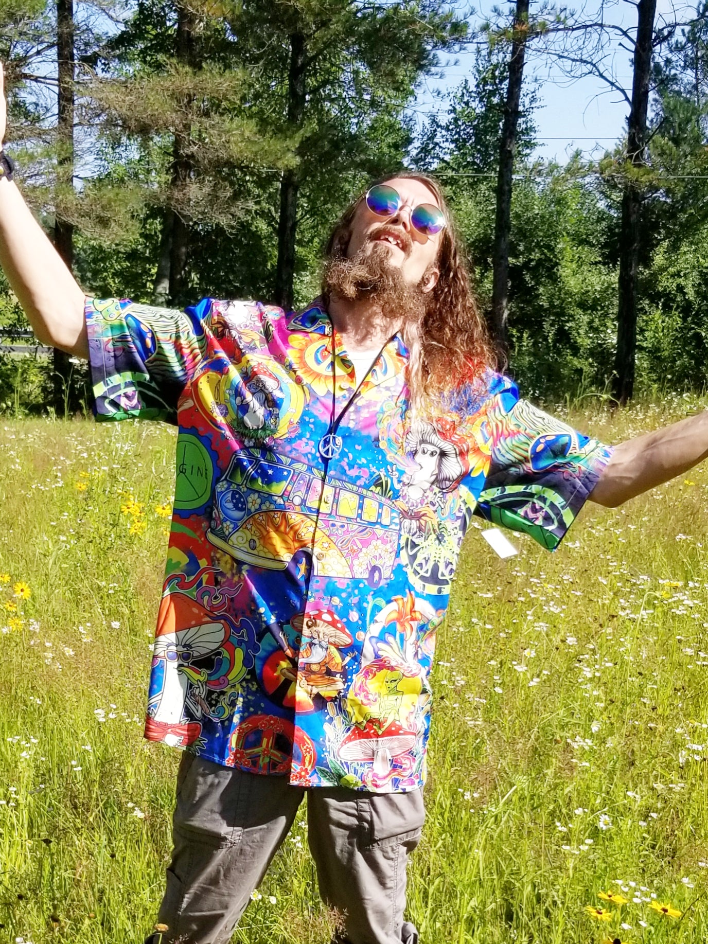 Mushroom Hippie Van Button Up Shirt - Mens Hippie Clothing – the