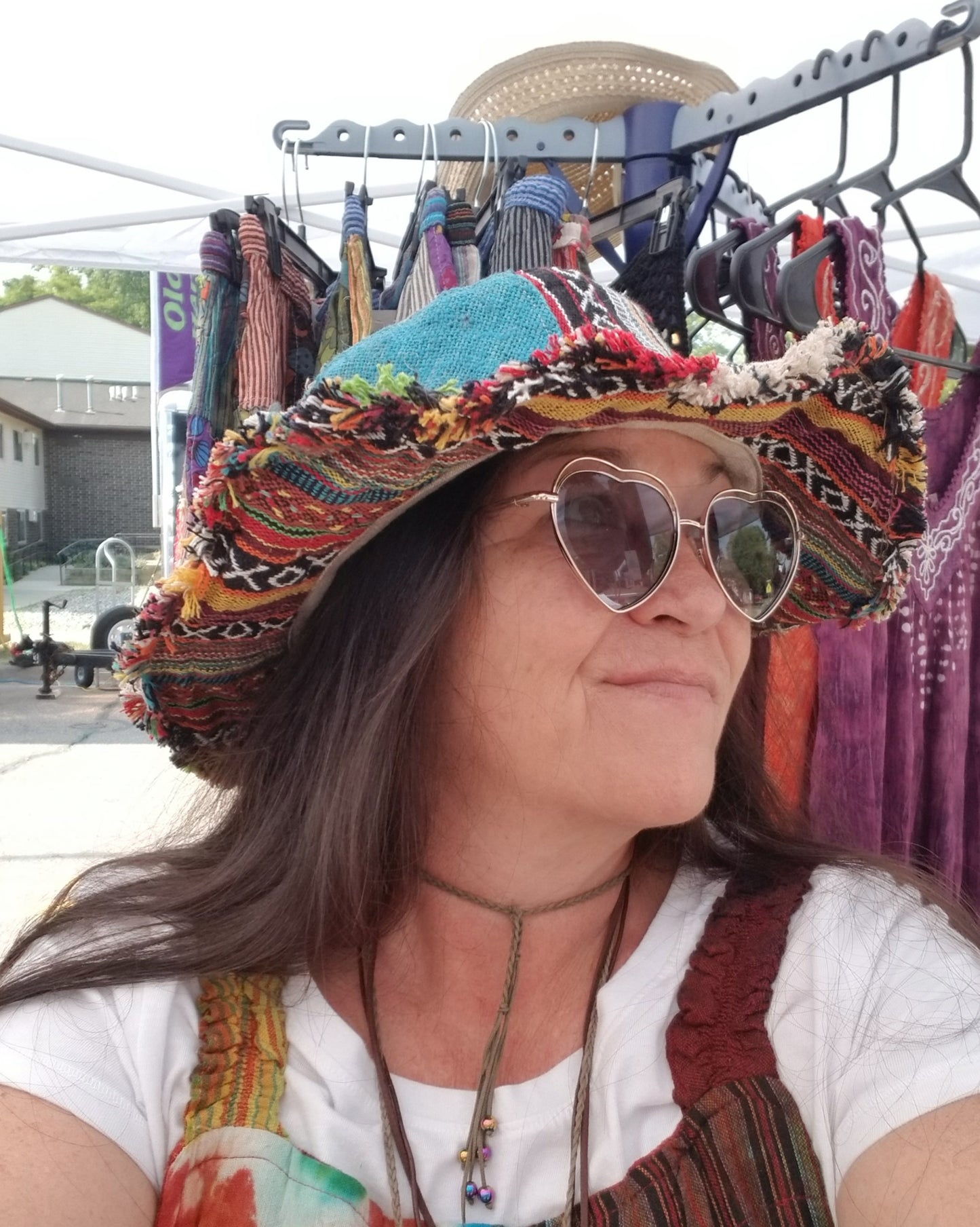 hemp and cotton wired brim patchwork hippie hat with fringe