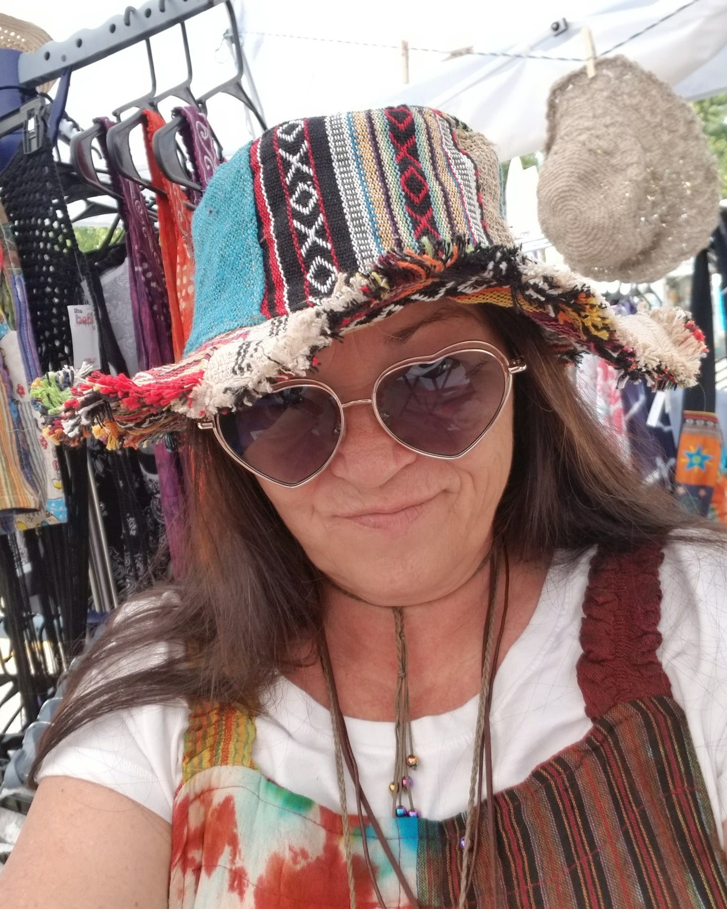 hemp and cotton wired brim patchwork hippie hats with fringe
