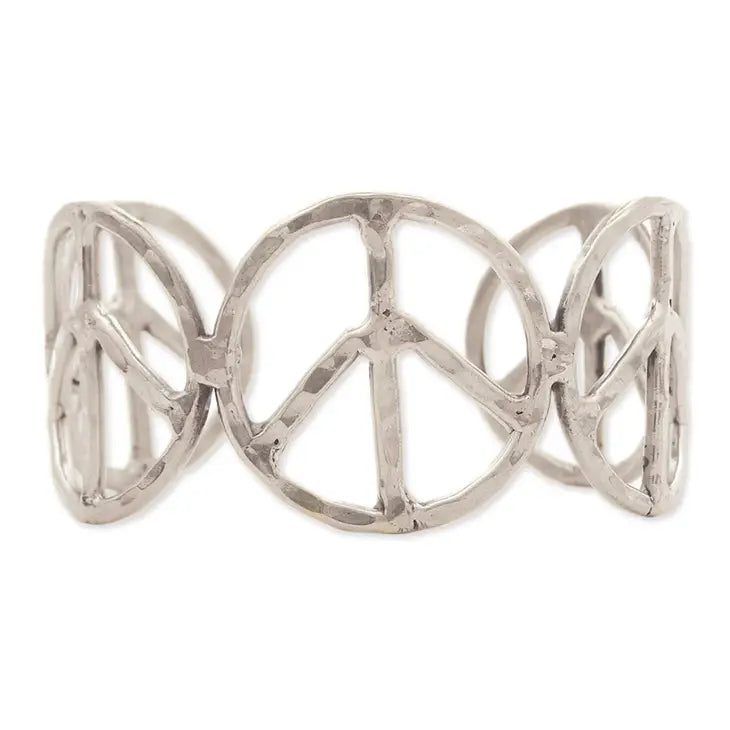 silver peace sign cuff bracelet for women at the boho hippie hut midland michigan