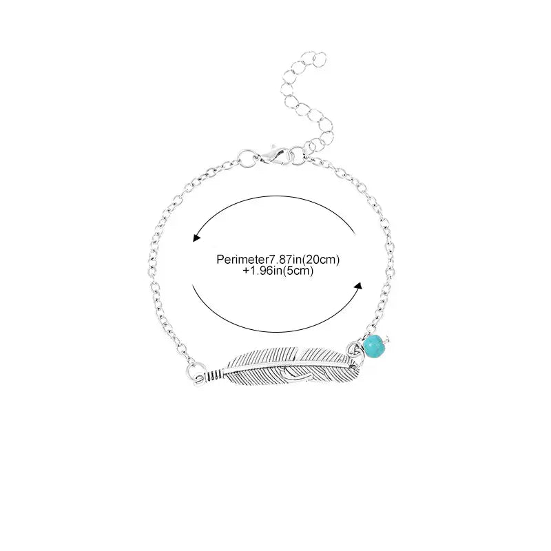 adjustable feather anklet with turquoise bead