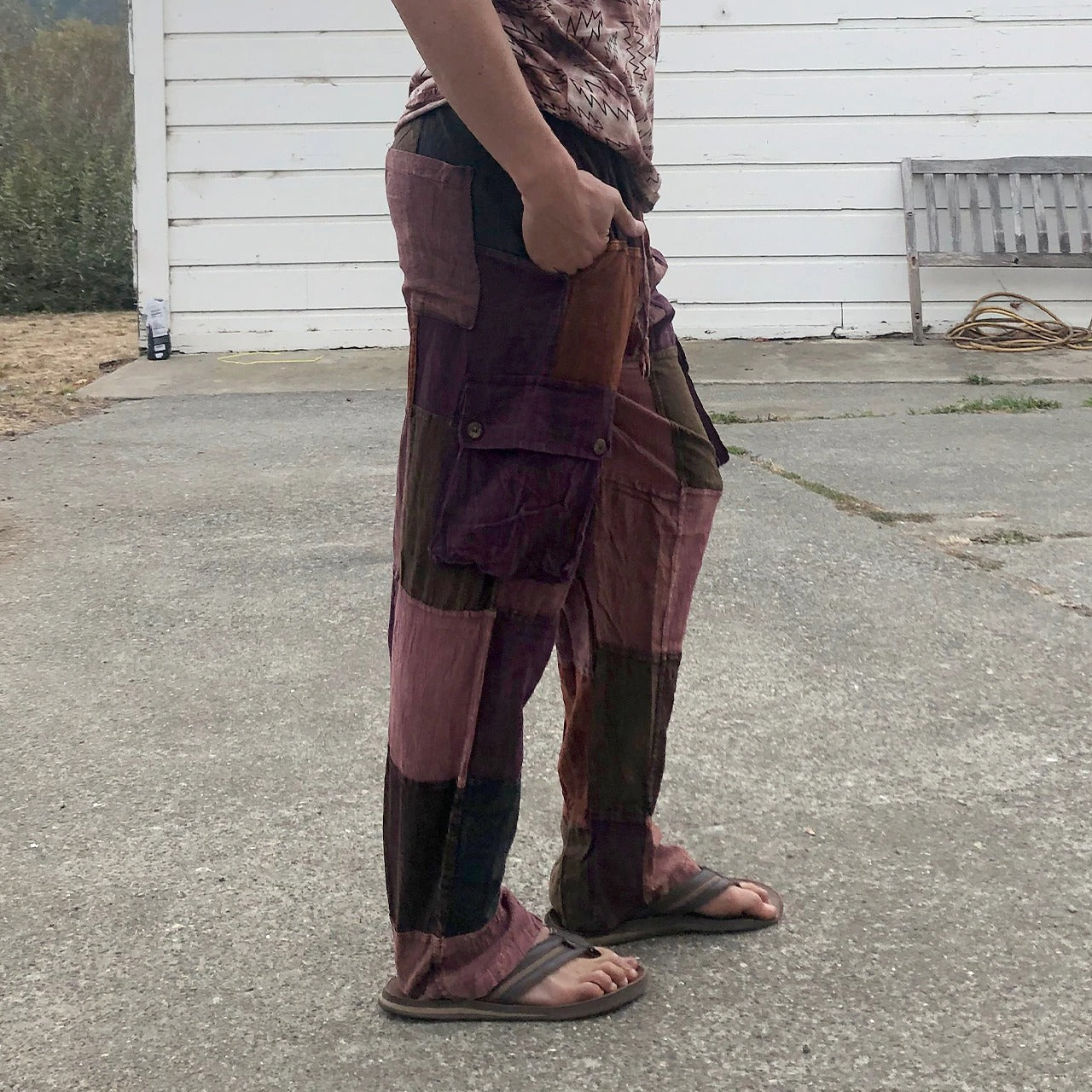 brown over dyed patchwork hippie pants for men