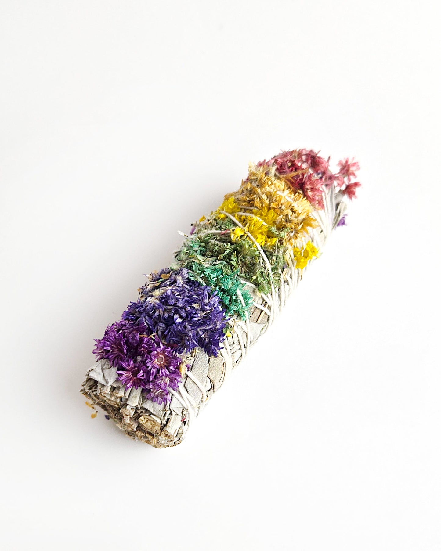 top view of chakra sage smudge stick