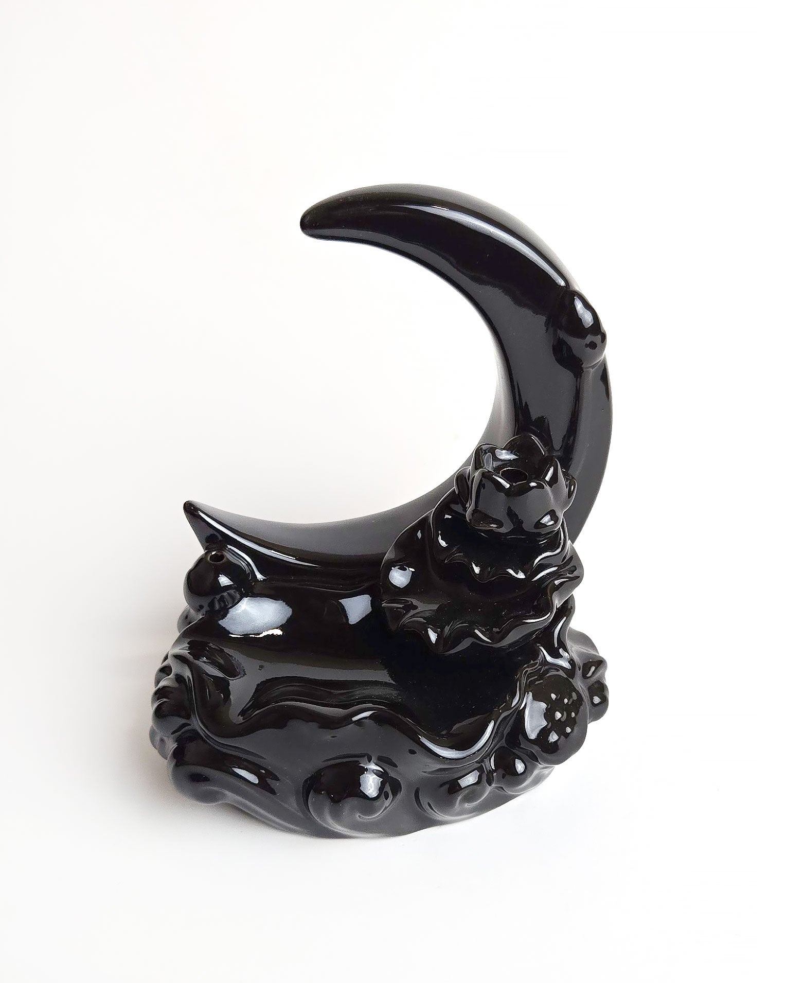 crescent moon backflow incense burner black front