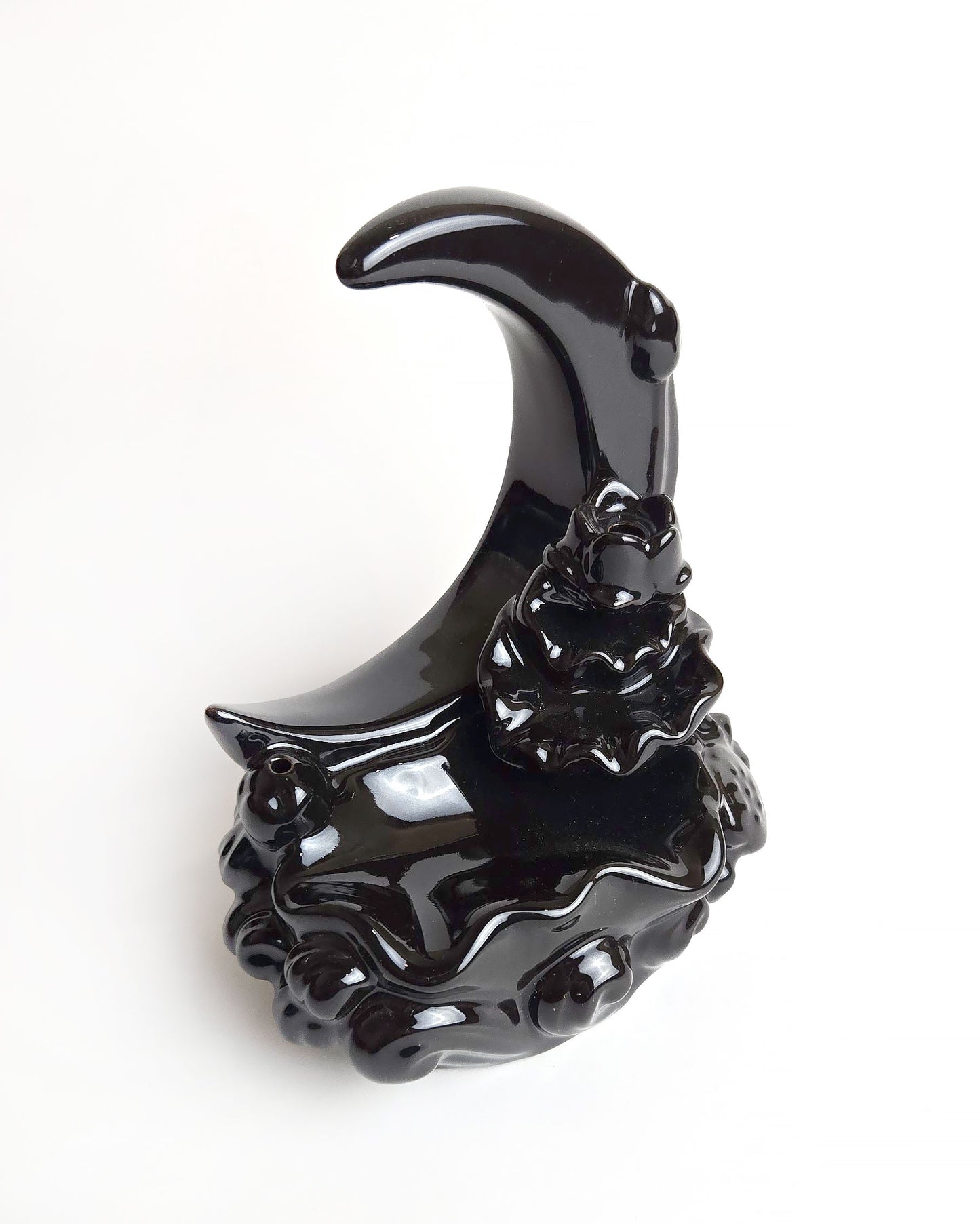 crescent moon backflow incense burner black side
