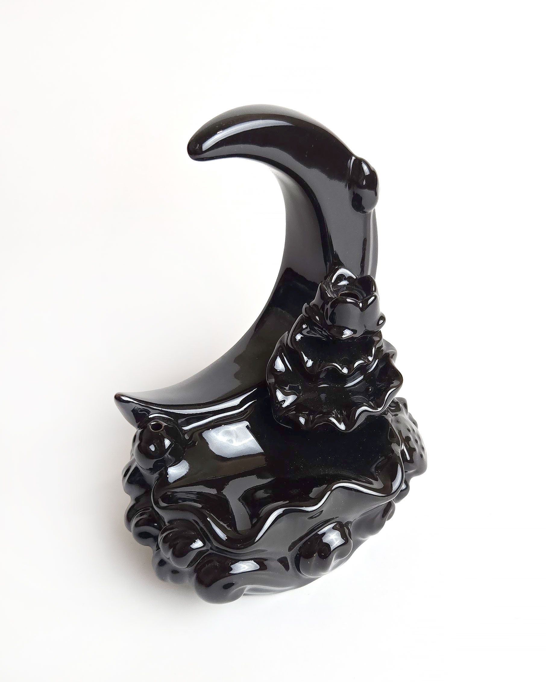 crescent moon backflow incense burner black side