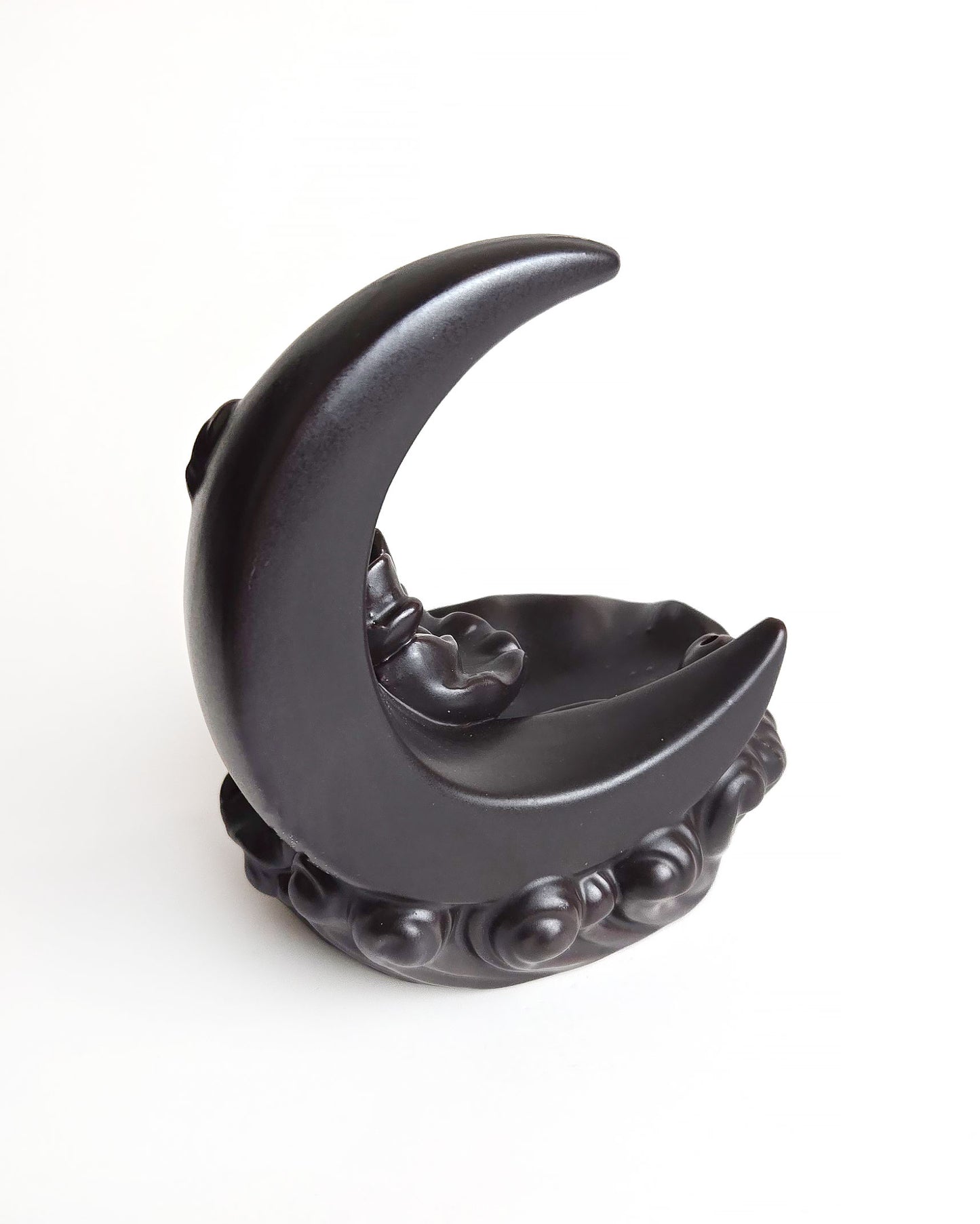 crescent moon backflow incense burner brown back