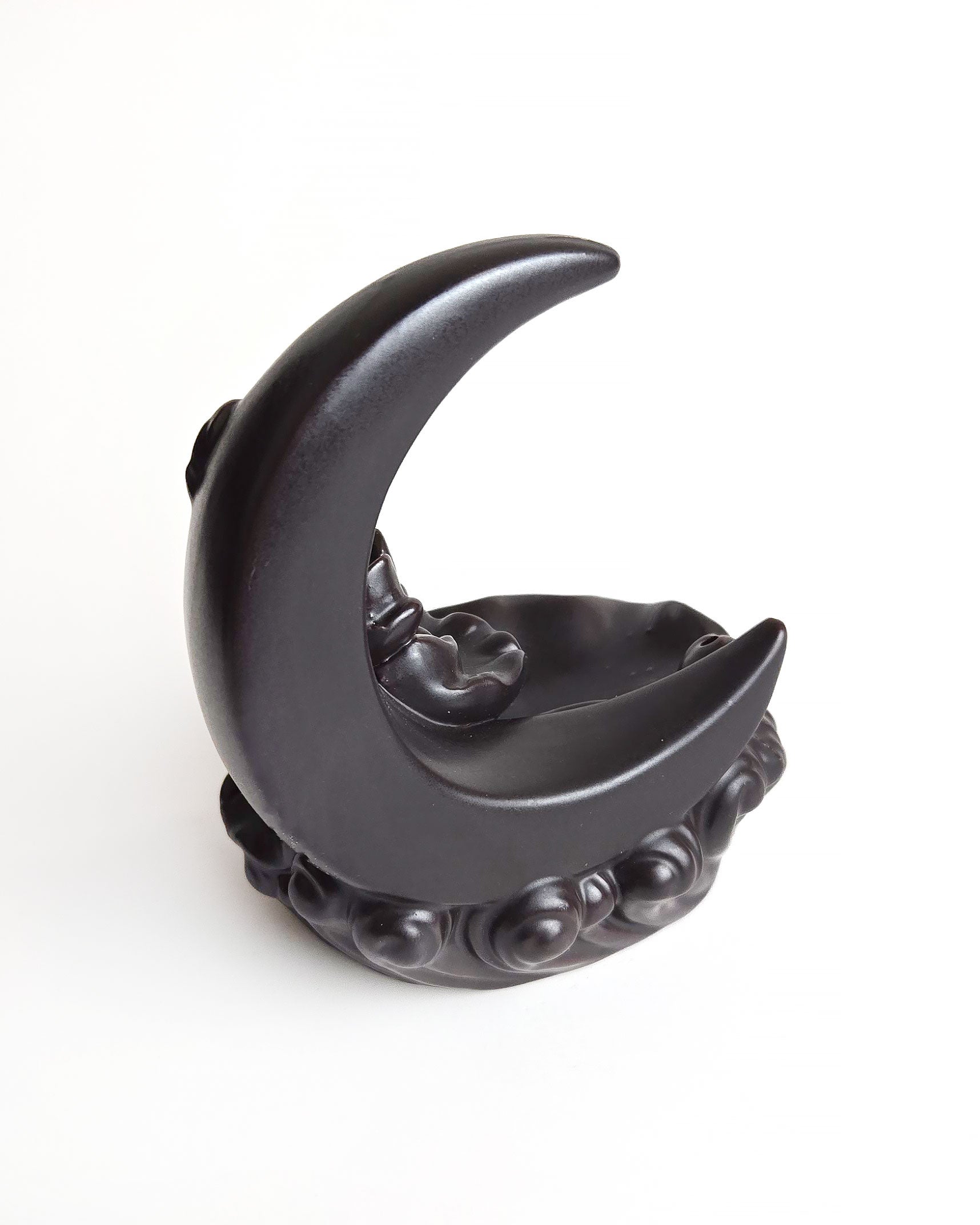 crescent moon backflow incense burner brown back