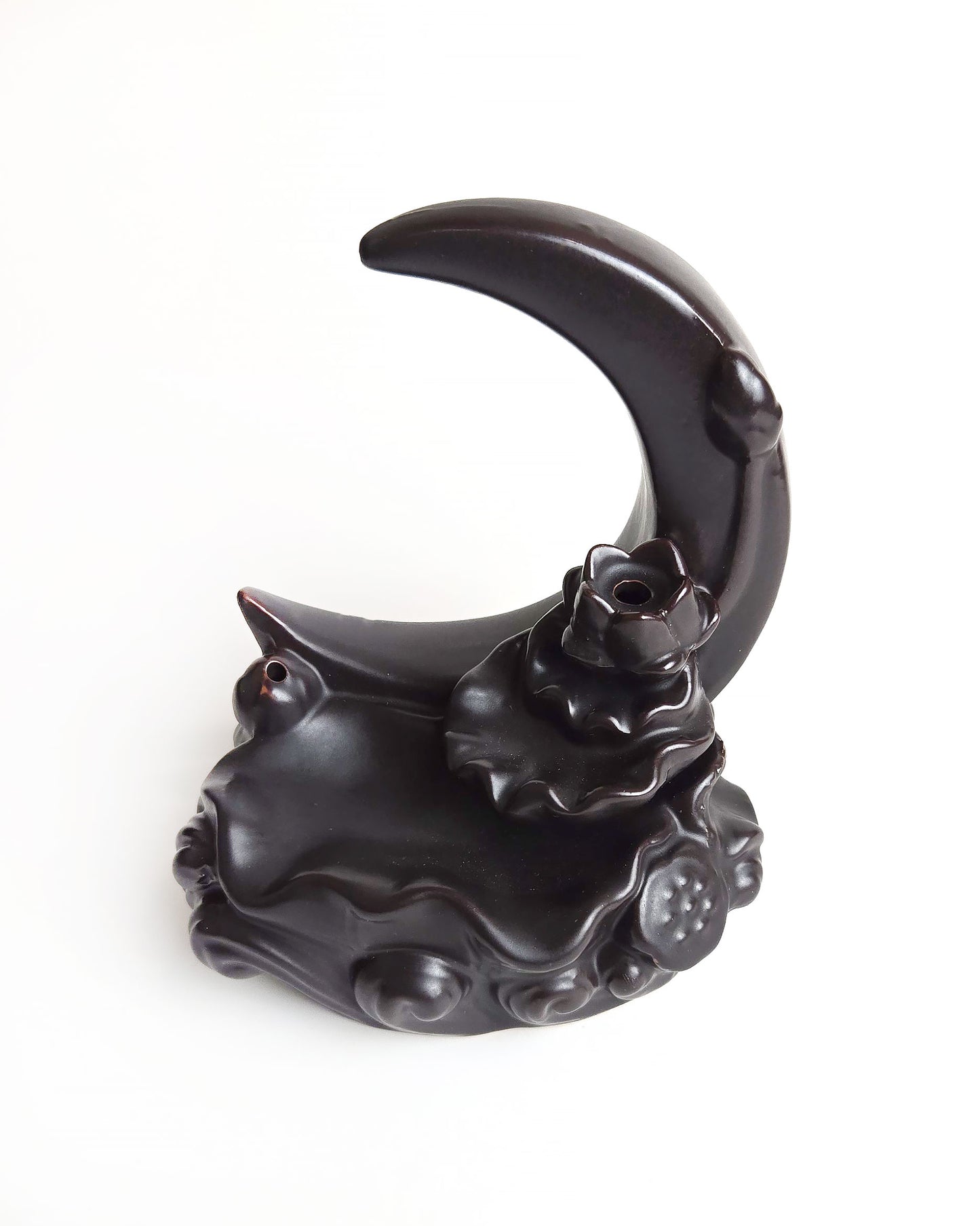 crescent moon backflow incense burner brown front