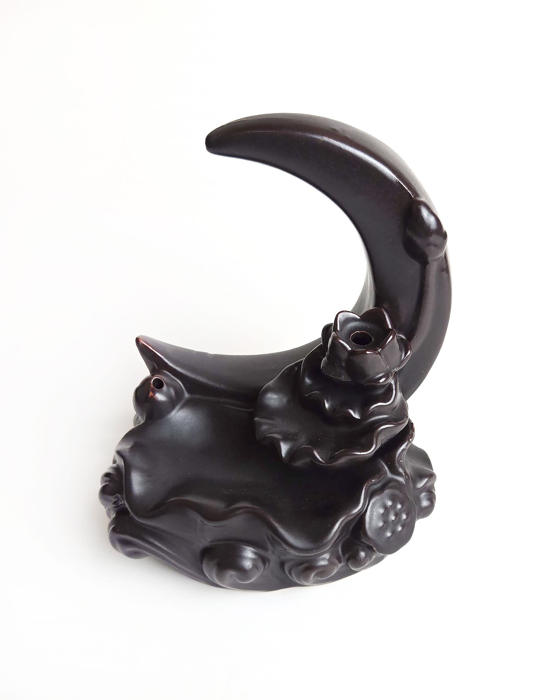 crescent moon backflow incense burner brown front