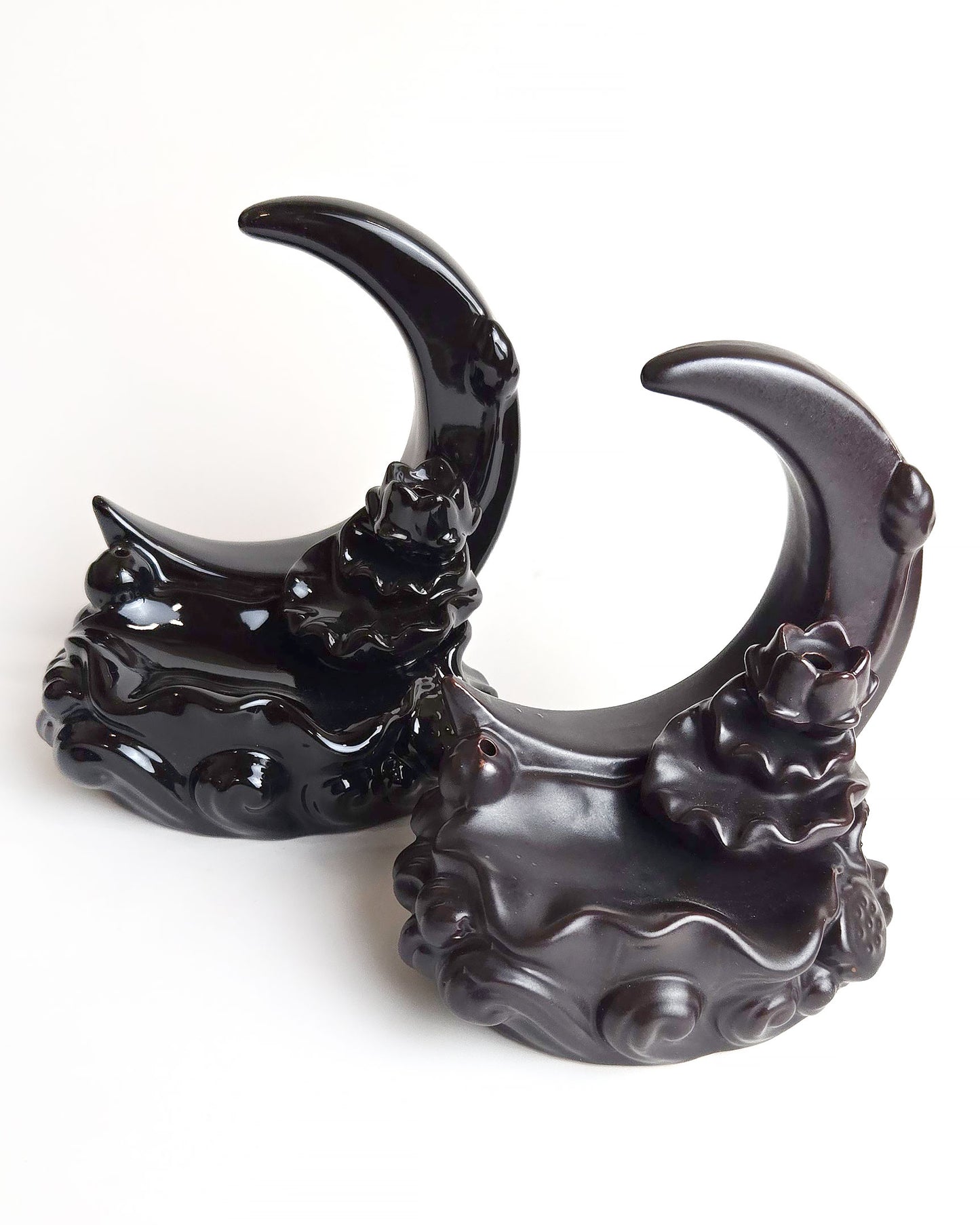 crescent moon backflow incense burners black and brown