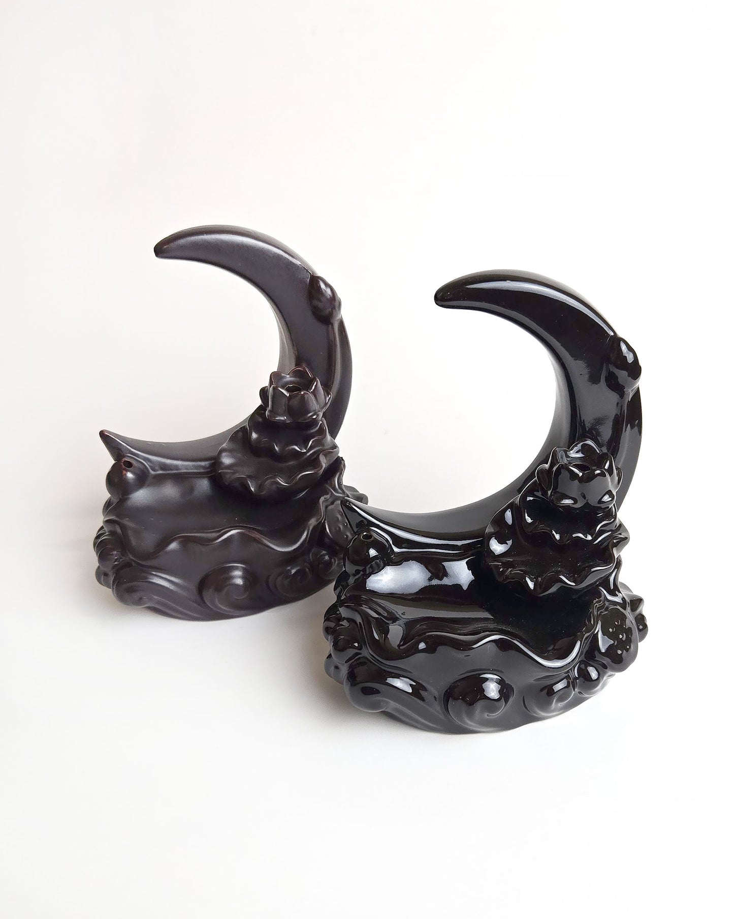 crescent moon backflow incense burners black and brown front