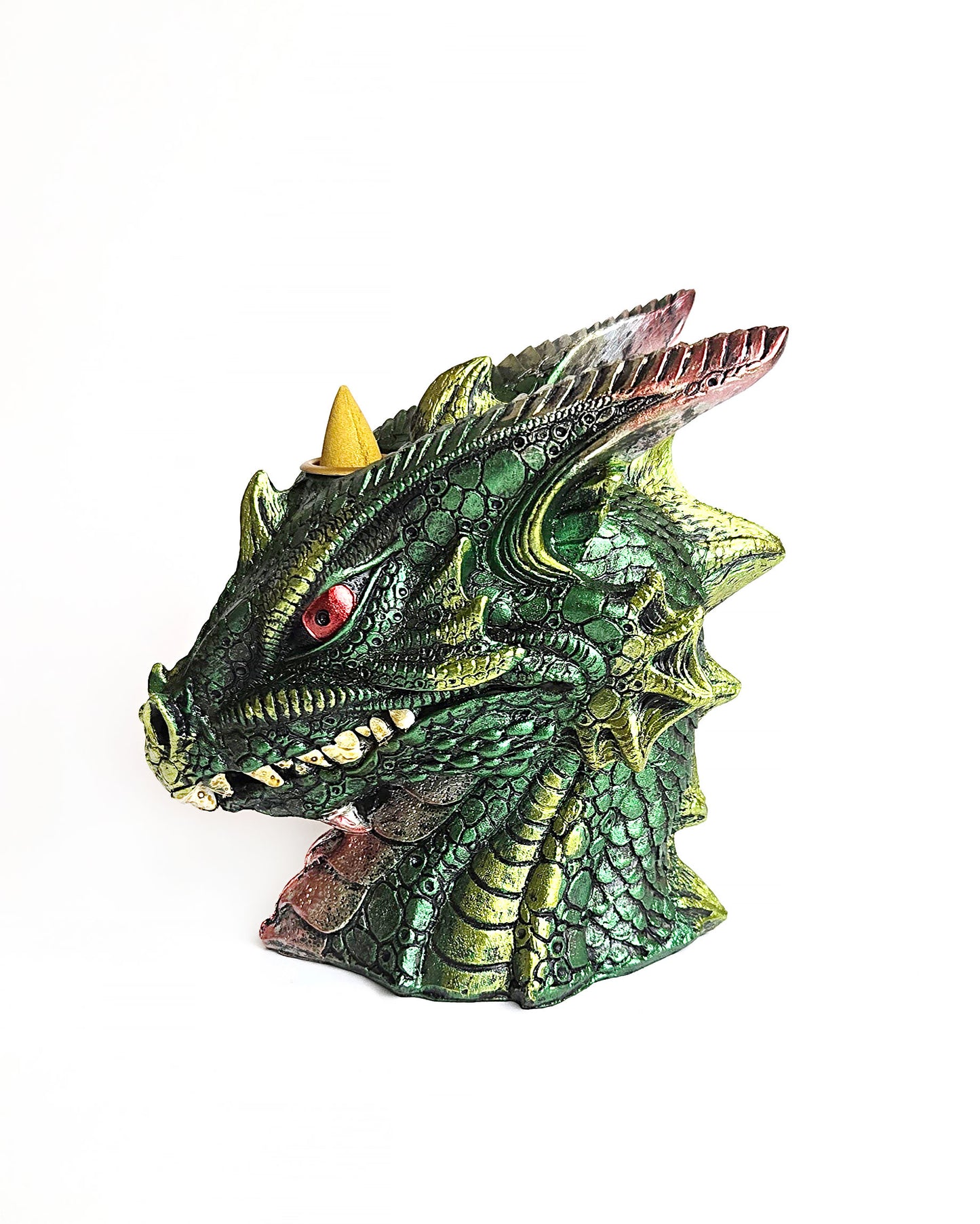 green dragon head backflow incense burner side view