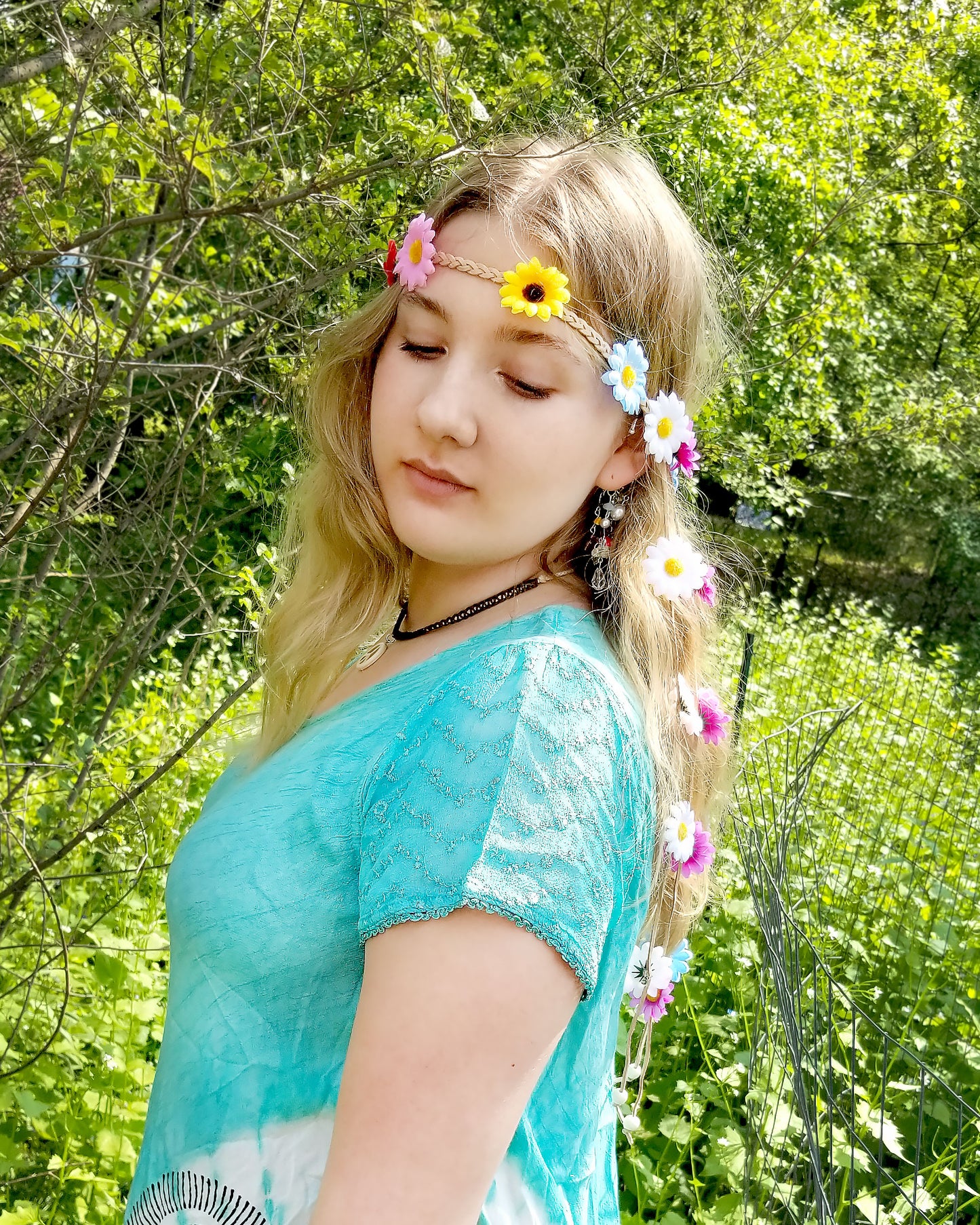 multi colored daisy headband for festivals at the boho hippie hut