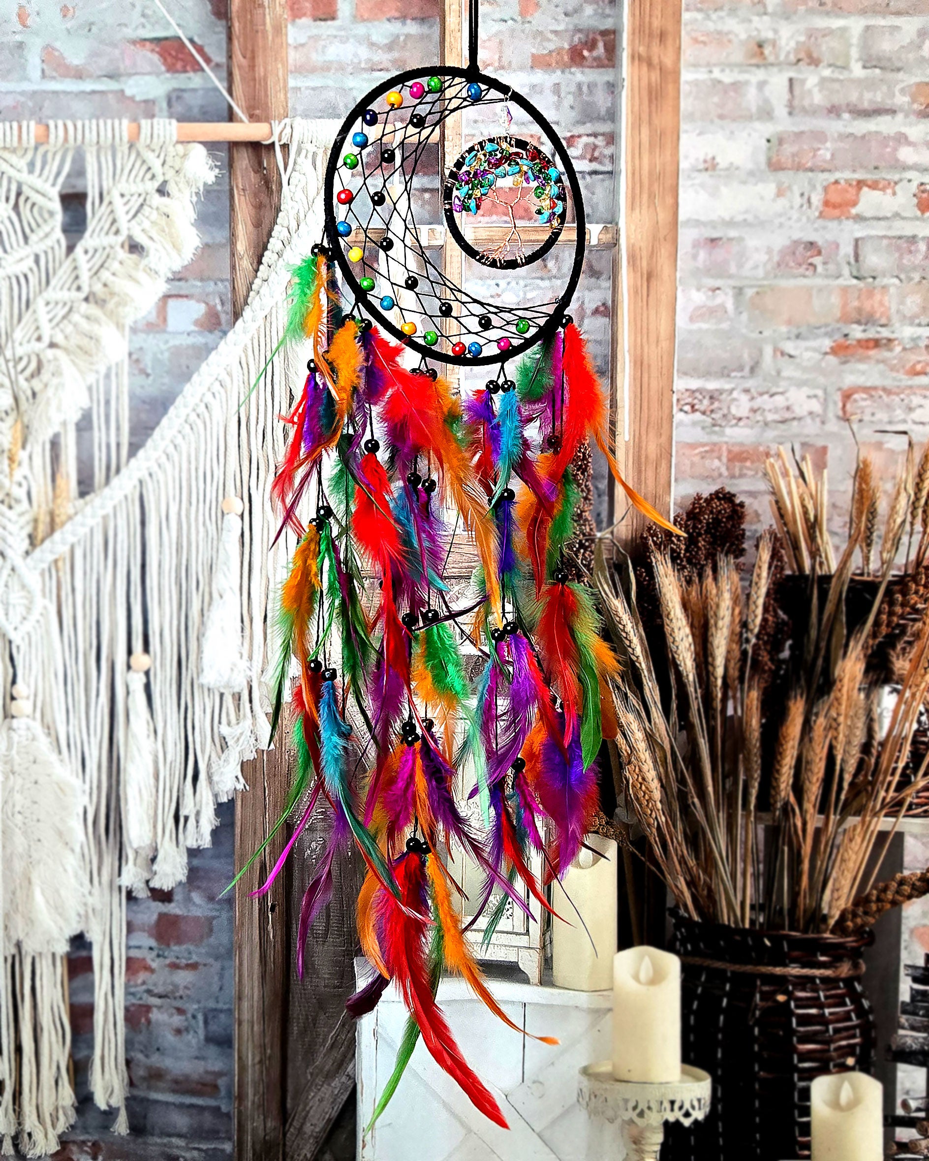 boho home décor multi color tree of life dream catcher