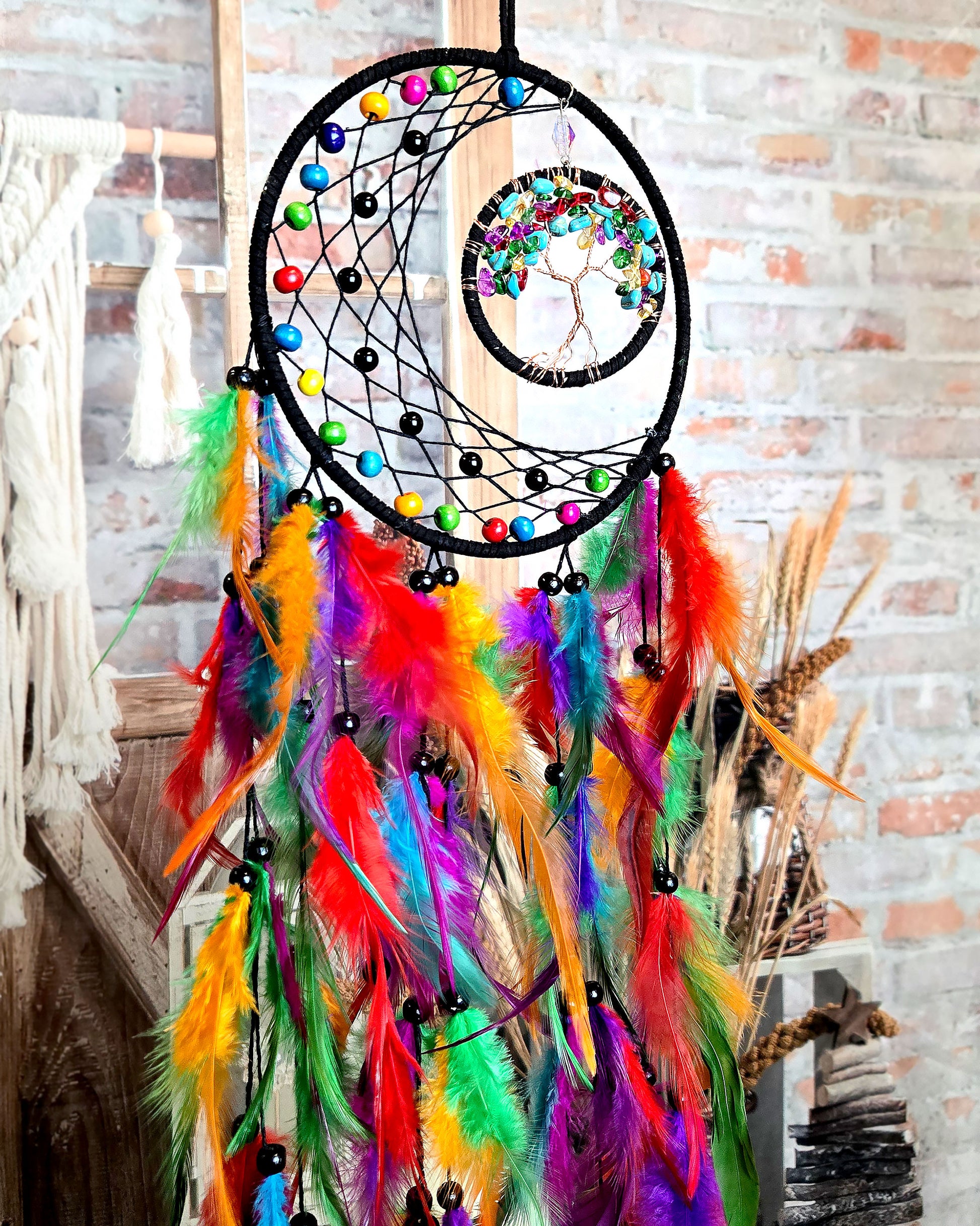multi color tree of life dream catcher  boho hippie home décor