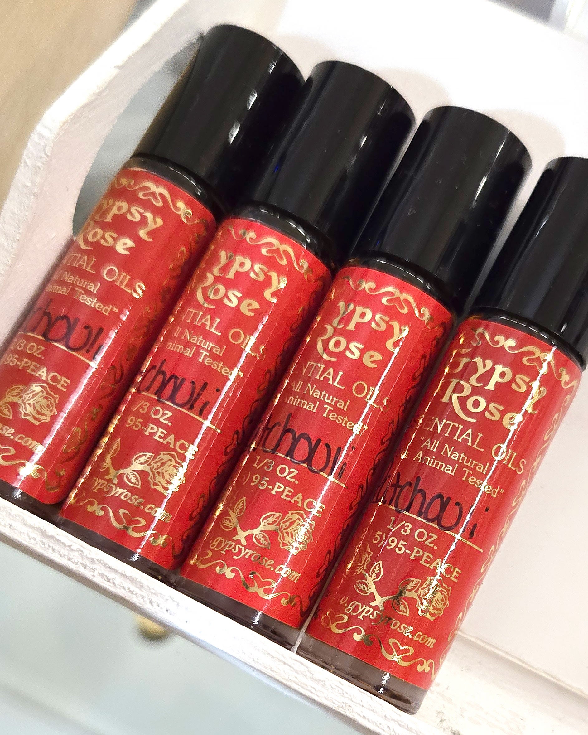 patchouli essential oil roll on bottles
