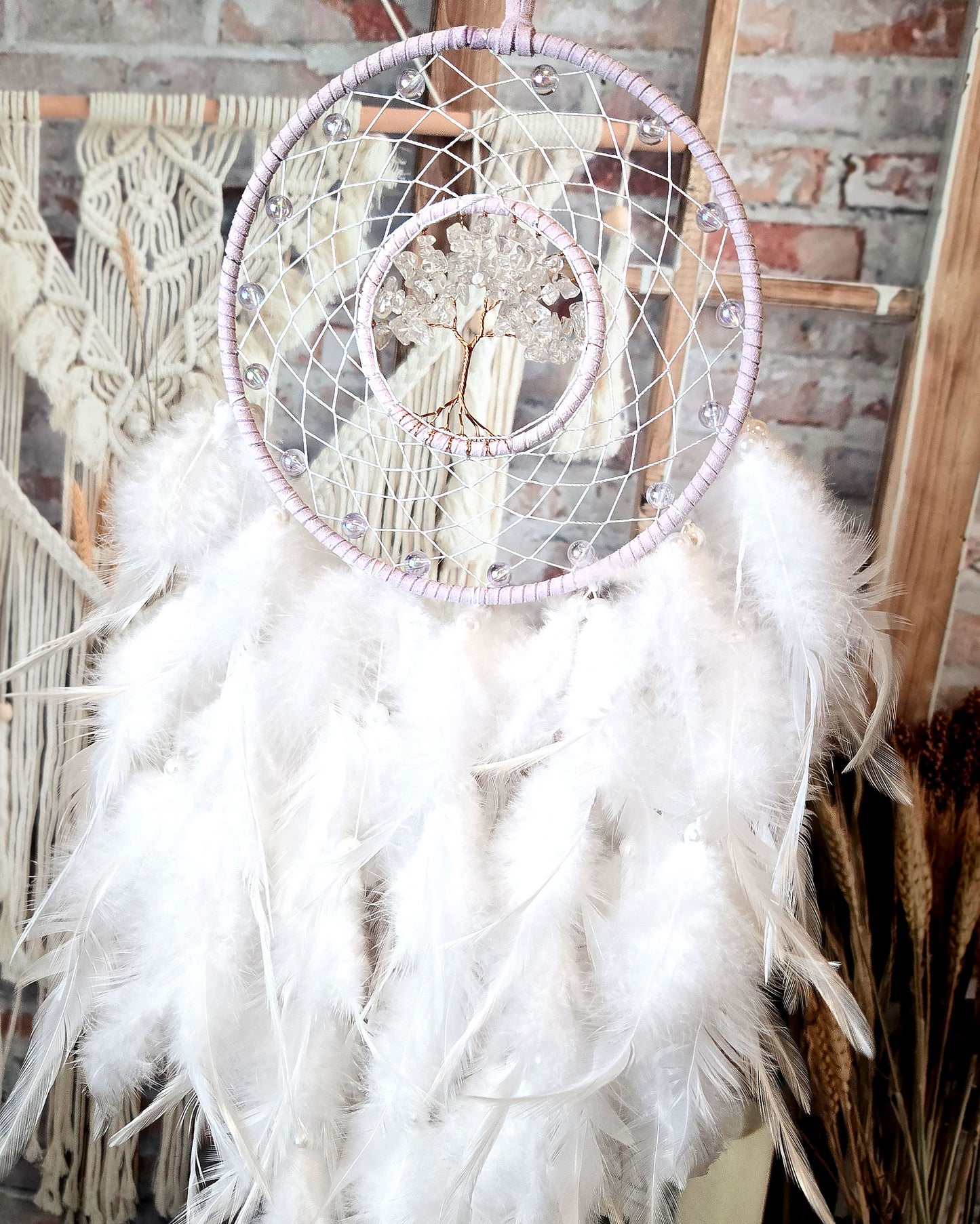 light purple and white tree of life feather dream catcher hippie room decor