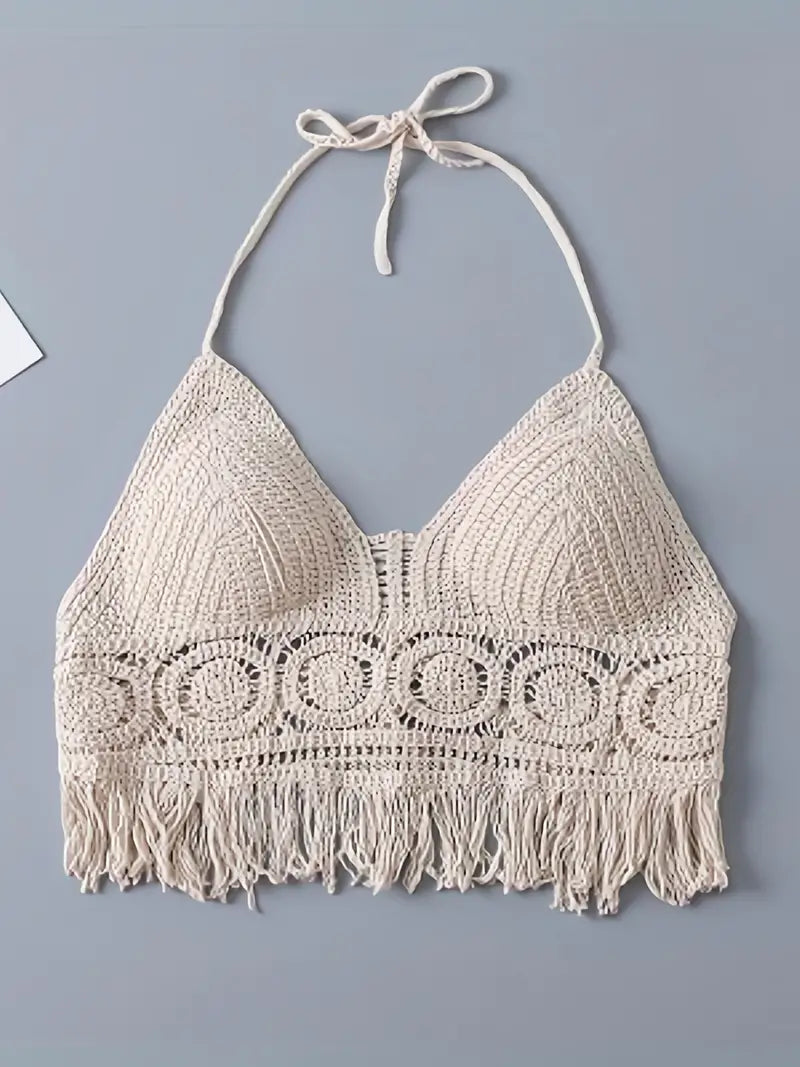 Crochet crop top boho hippie white top crochet top halter top