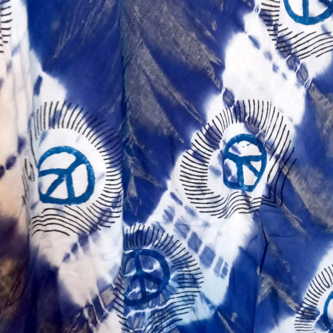 dark blue peace sign hippie dress close up the boho hippie hut