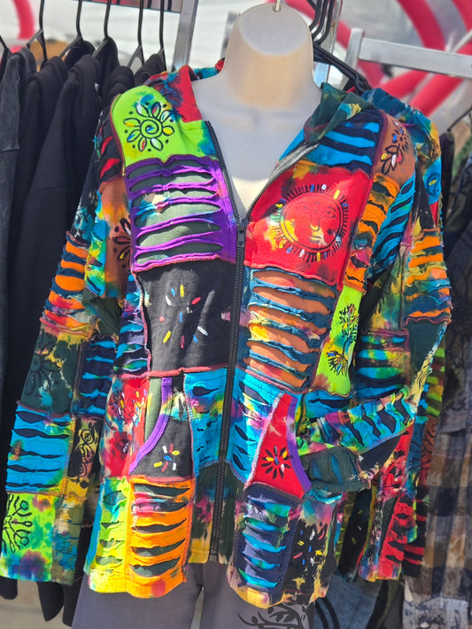 Colorful jacket on a mannequin against a clothing store background