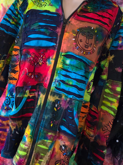 Colorful jacket with abstract designs and patterns