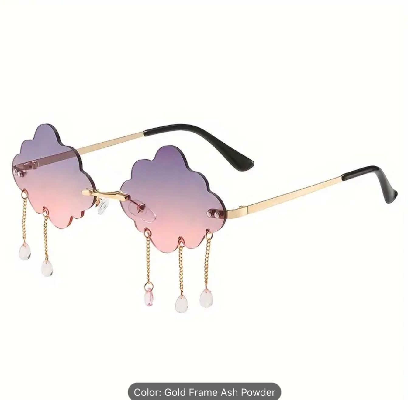 cloud shaped sunglasses with dangling rain drop charms ash powder
