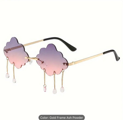 cloud shaped sunglasses with dangling rain drop charms ash powder