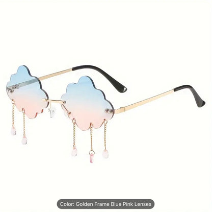 cloud shaped sunglasses with dangling rain drop charms blue pink