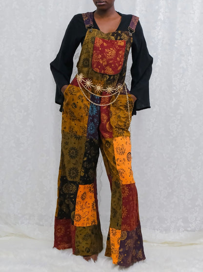 celestial patchwork overalls multi color