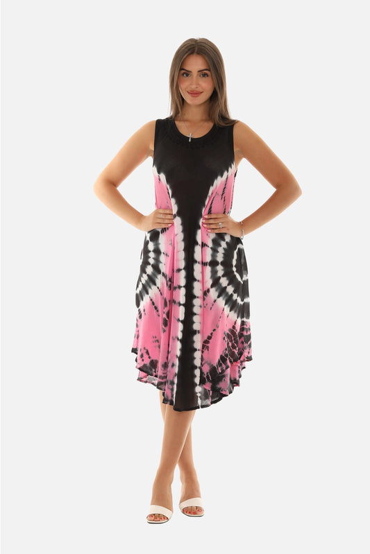 Pink Black Tie Dye Dress