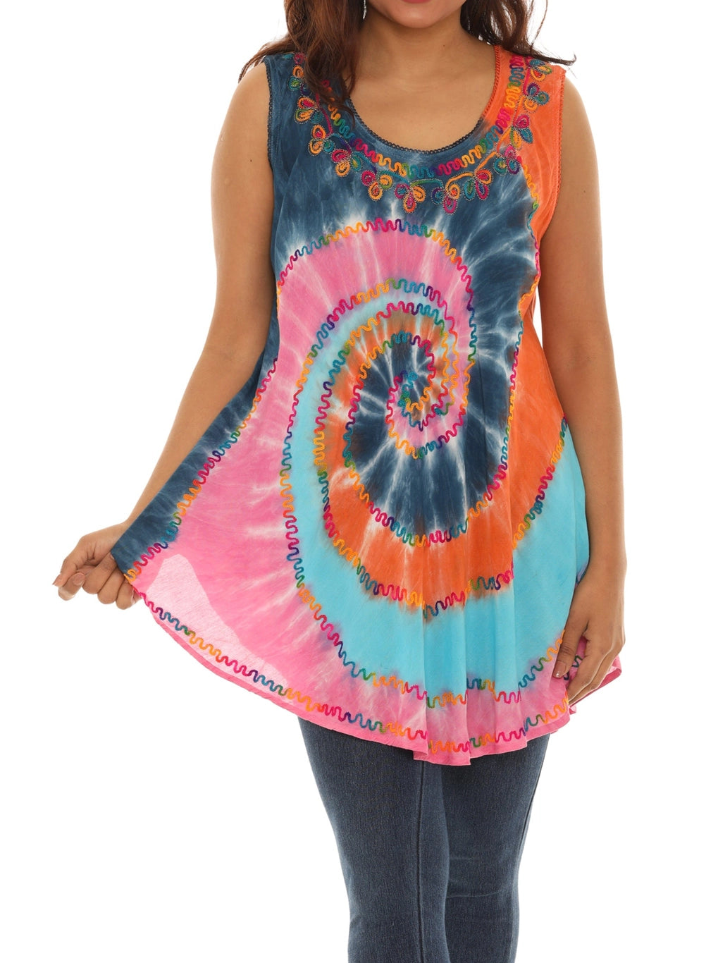 Tie Dye Tank Top with Embroidery