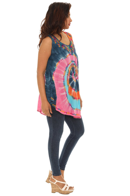 Tie Dye Tank Top with Embroidery