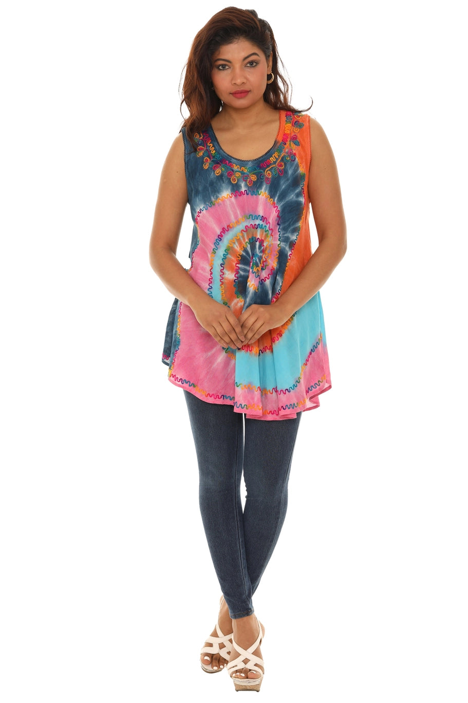 Tie Dye Tank Top with Embroidery