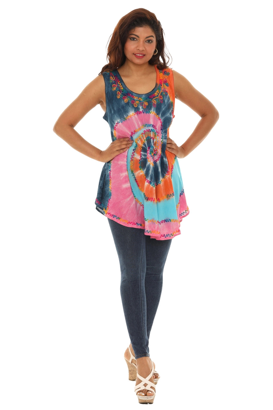 Tie Dye Tank Top with Embroidery