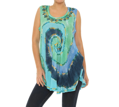 Tie Dye Tank Top with Embroidery
