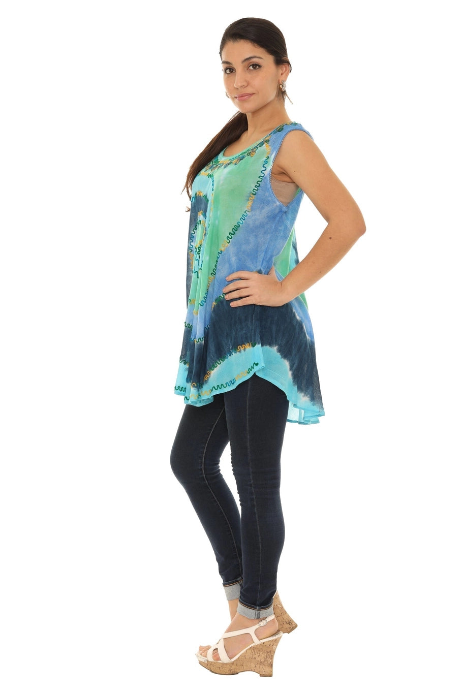 Tie Dye Tank Top with Embroidery