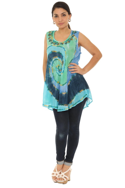 Tie Dye Tank Top with Embroidery