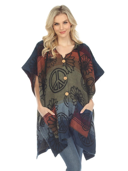 Sunflower Peace Hooded Poncho