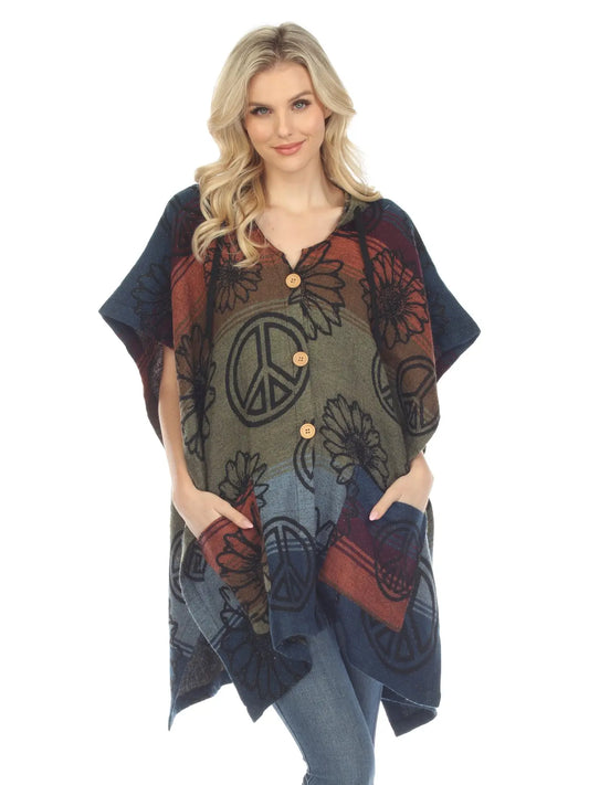 Sunflower Peace Hooded Poncho