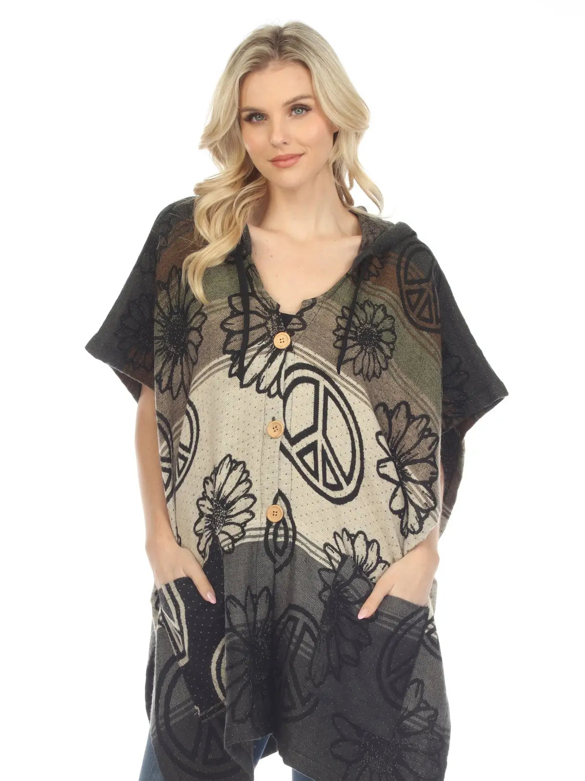 Sunflower Peace Hooded Poncho
