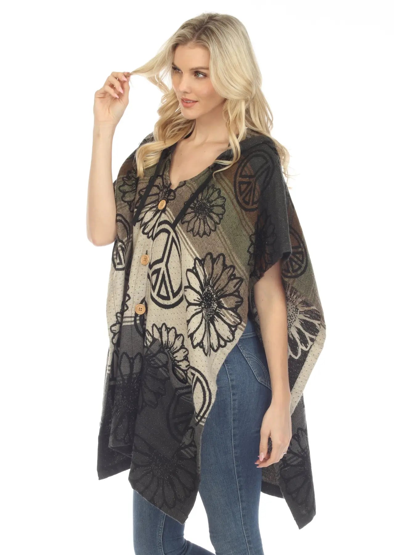 Sunflower Peace Hooded Poncho