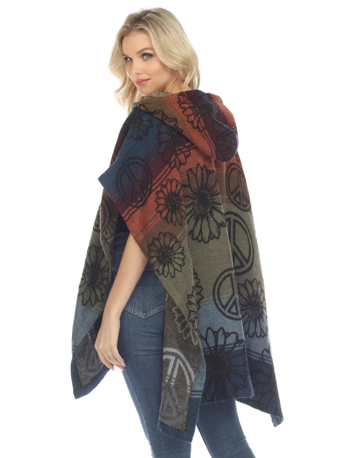 Sunflower Peace Hooded Poncho