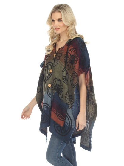 Sunflower Peace Hooded Poncho