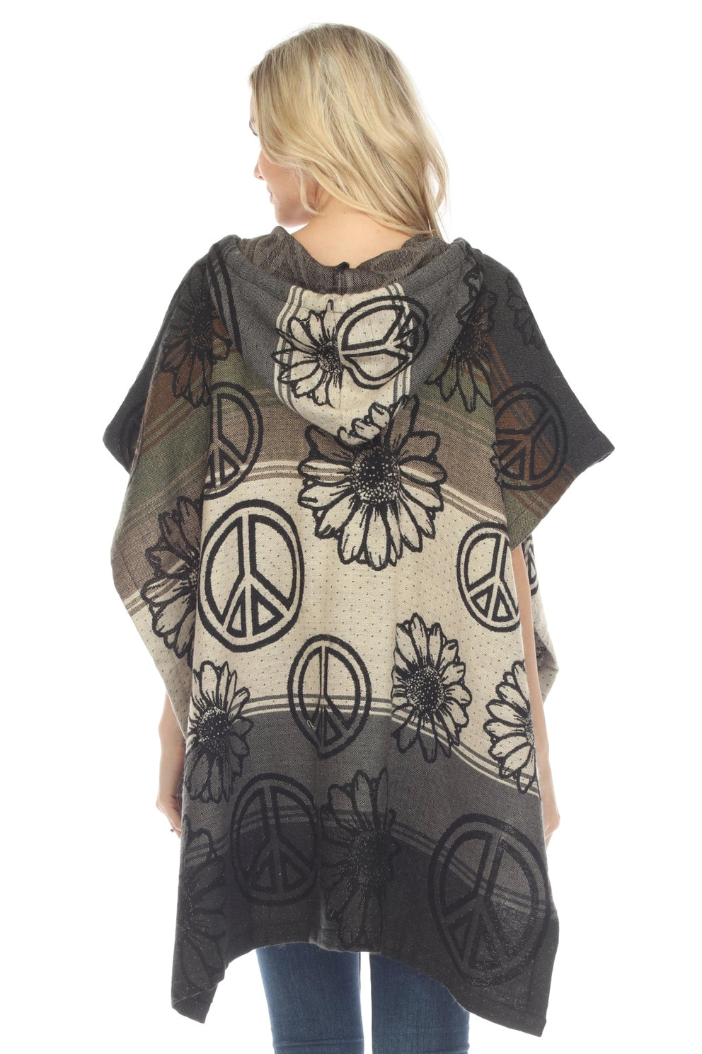 Sunflower Peace Hooded Poncho