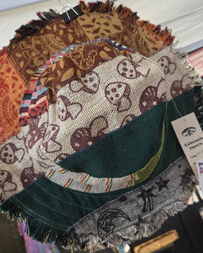 Wired Brim Mushroom Patchwork Hat with Pocket