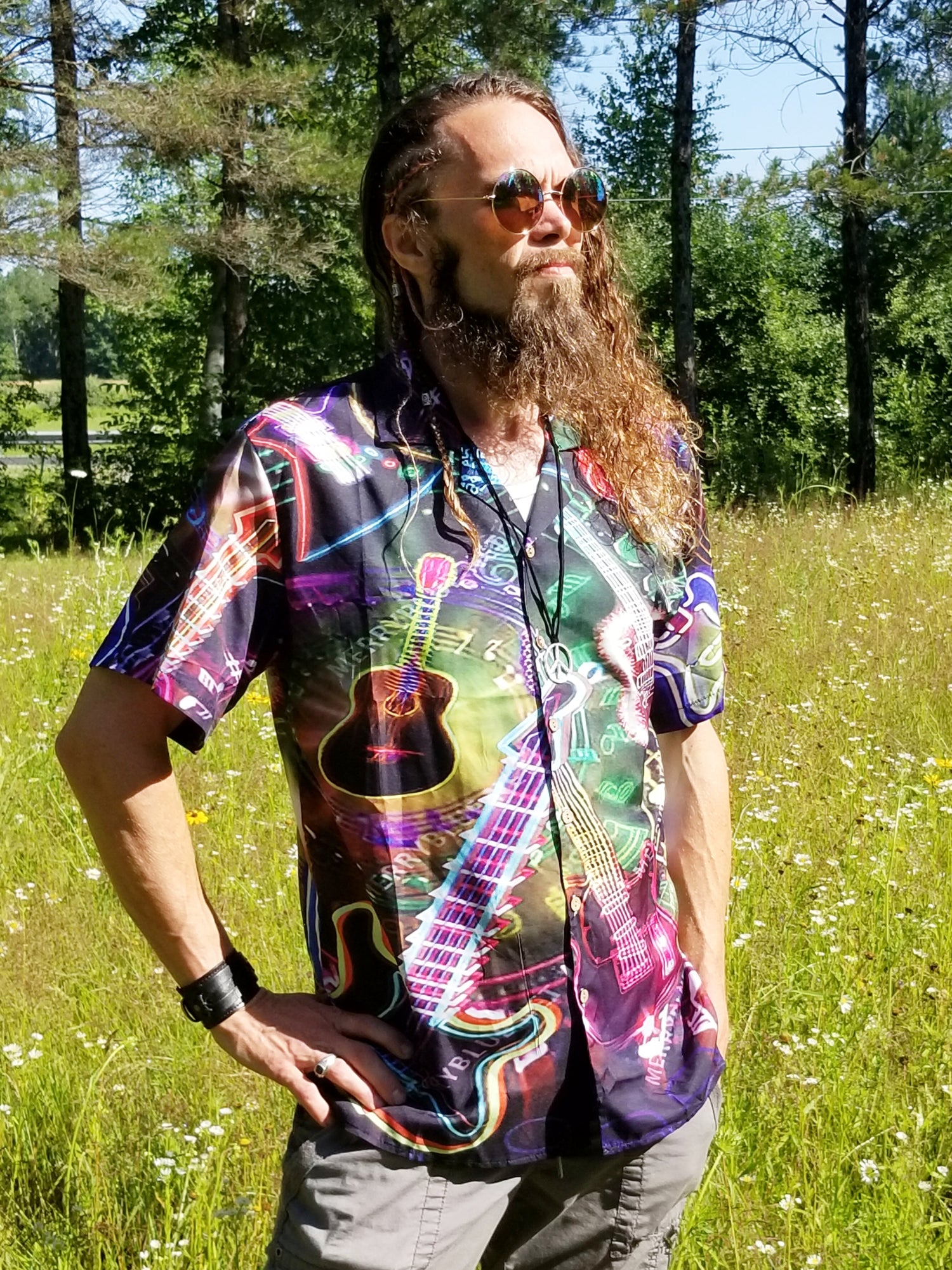 mens button up guitar shirt at the boho hippie hut midland michigan